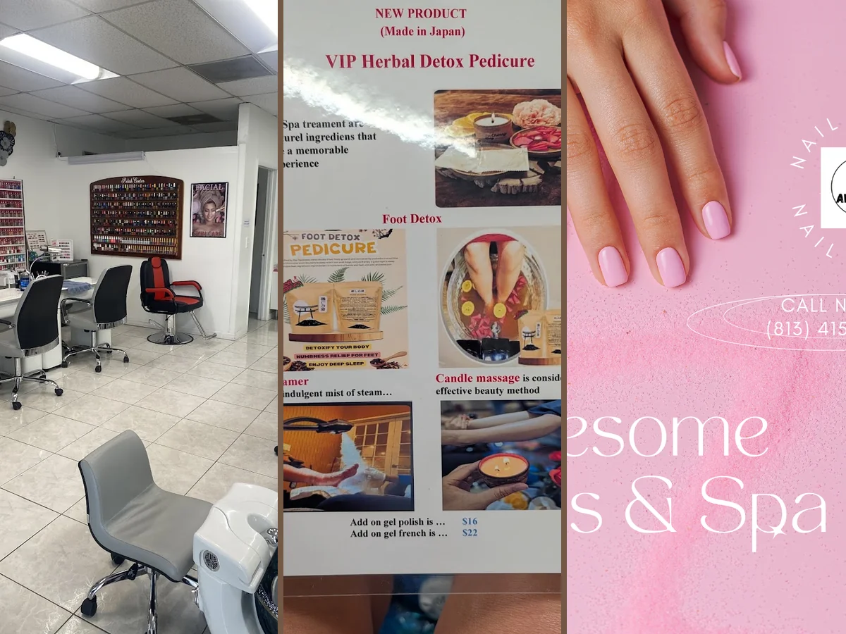 Manicured nails with glossy polish samples.